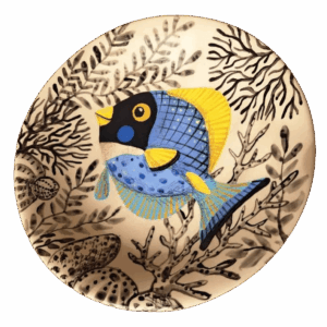 Assiette décor poisson bleu