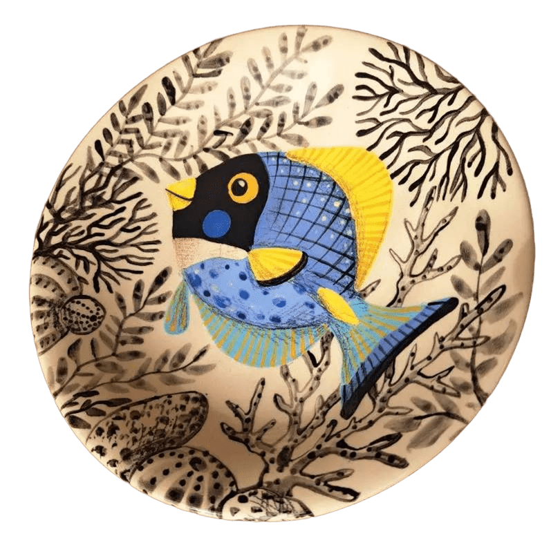 Assiette décor poisson bleu