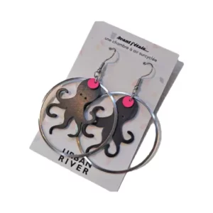 Boucles d’oreilles Poulpe sur anneau en chambre à air surcyclée - Rose