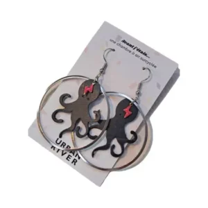Boucles d’oreilles Poulpe sur anneau en chambre à air surcyclée
