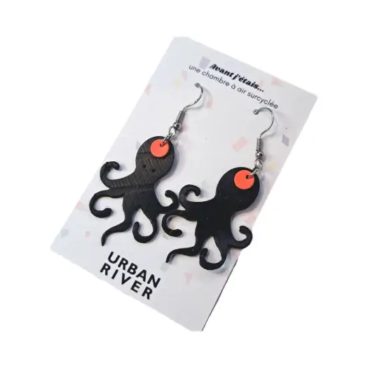 Boucles d'oreilles Poulpe en chambre à air surcyclée - Orange