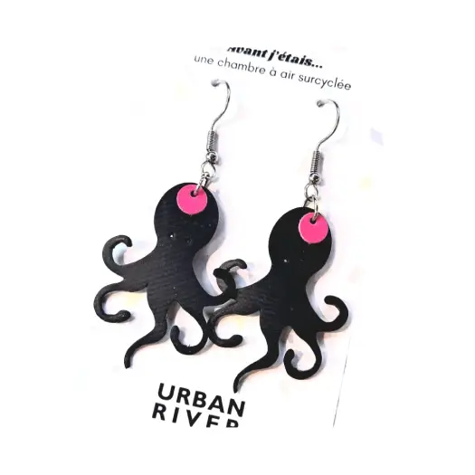 Boucles d'oreilles Poulpe en chambre à air surcyclée