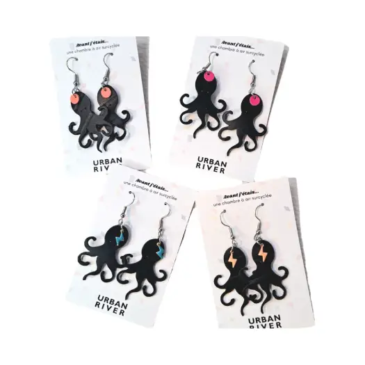 Boucles d'oreilles Poulpe en chambre à air surcyclée – Image 2